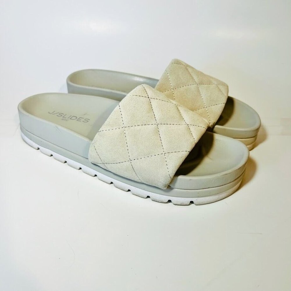 J/SLIDES Off White Rio Sandals Slip on Quilted Leather Size 7